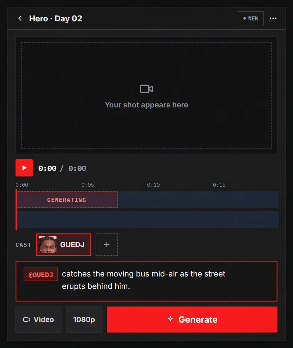 The timeline showing the shot generating