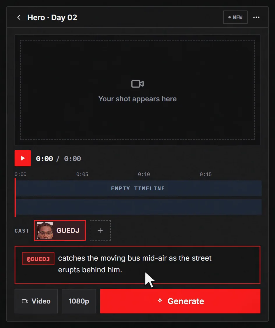 The same editor with the one-line power-moment prompt typed in